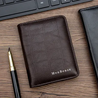 Classic Stone Pattern Slim Vertical Men's Leather Wallet with Card Slots - 7