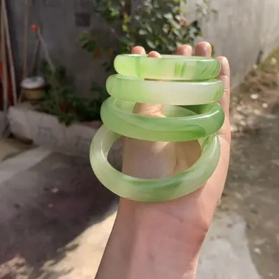 Jade-Armband dünn rund natürliches Eissort - 8