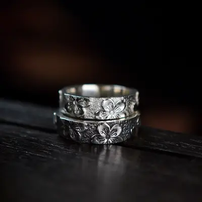 S925-Silber-Damenring mit Blumenmuster, handgefertigt verstellbar - 7