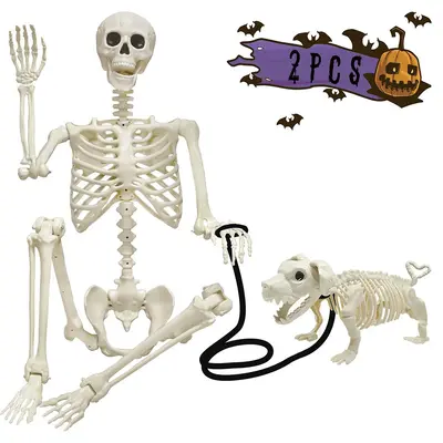 Halloween Skeleton Figure, Realistic Human Skeleton Walking Dog, Party and Yard Decoration - 10
