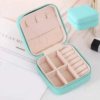 Günlük kullanım için makaron renkli mücevher saklama kutusu, seyahat küpe, kolye, yüzük saklama, taşınabilir mücevher kutusu - 7