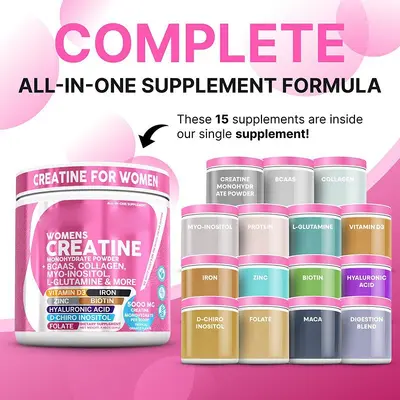 Kadın kreatin tozu, kolajen, biotin, hyalüronik asit ve folik asit karışımı - 6