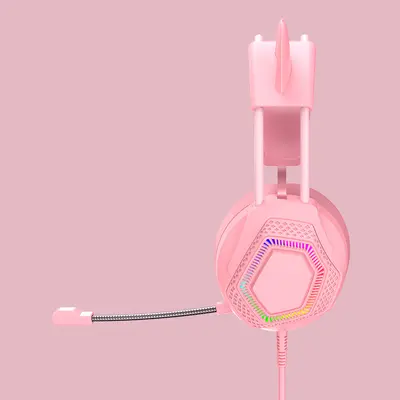 Dongguan Shunxin çok satan baş üstü RGB ışıklı pembe kedi kulaklı oyun kulaklığı H601 sevimli oyun kulaklığı