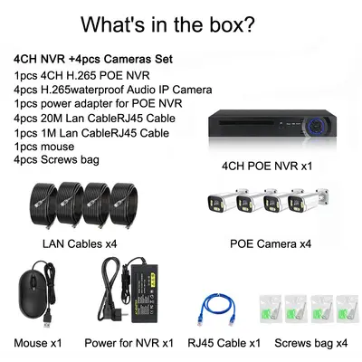 Außen-Überwachungsset, 4-8 Kanal POE, H.265 NVR Farbe