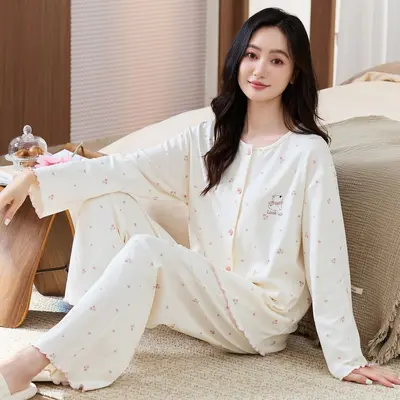 Women's Modal Pajama Set, Thin Long-Sleeve Cardigan for Spring and Autumn - 7