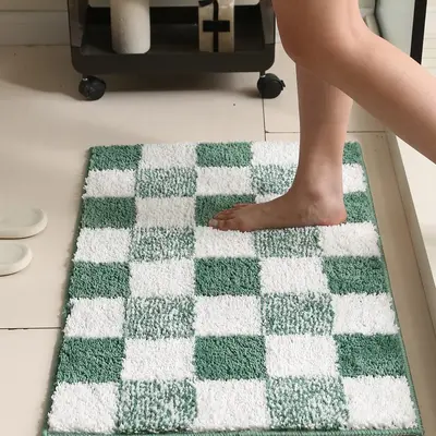 Ins Style Checkered Bath Mat, Absorbent Non-Slip Matte Bathroom Rug - 8
