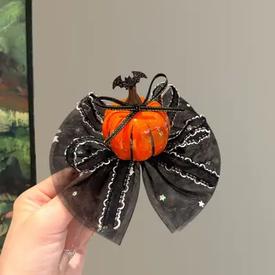 Halloween Pumpkin Hair Clip with Witch Hat