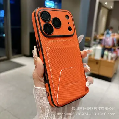 iPhone 17 phone case, fabric texture, card slot, foldable stand - 12