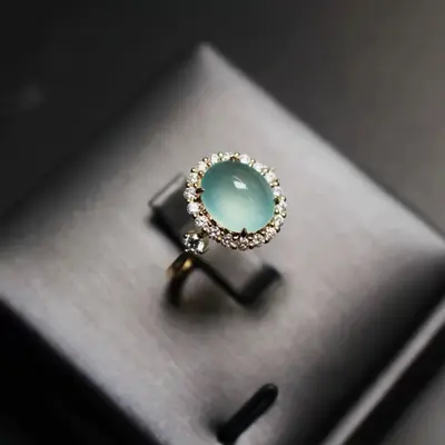 Grüner Chalcedon-Ring für Damen, Vintage-Design - 3