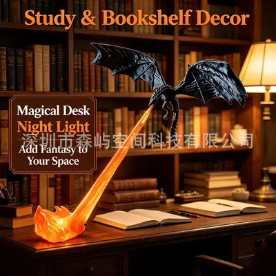 亚马逊新品3d打印Dragon Bookshelf Nook Light龙焰龙息桌面装饰 - 3