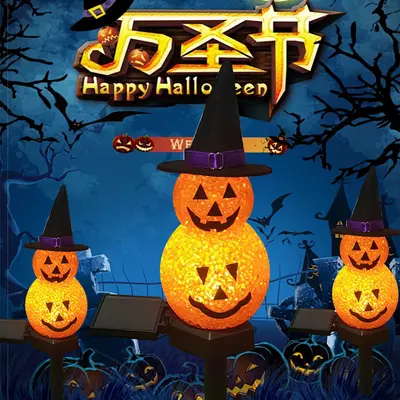 Solar Pumpkin Light with Cute Ghost Design, Halloween Ground Lamp