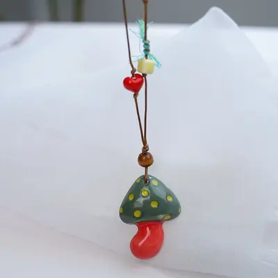 Jingdezhen Ceramic Mushroom Pendant Necklace - 11