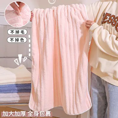 浴巾女吸水速干掉毛超大加厚洗澡毛巾珊瑚绒干发帽家用三件套 - 4