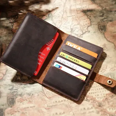 Crazy Horse leather passport holder, vintage multifunctional