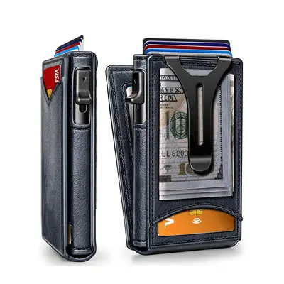 Men's Bi-Fold Metal Flip Wallet with RFID Blocking Card Holder - 7