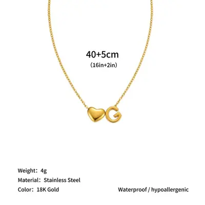 European and American Cross-Border 18K Gold Plated Stainless Steel Heart Pendant Clavicle Chain with 26 English Letters Titanium Steel Necklace - 13