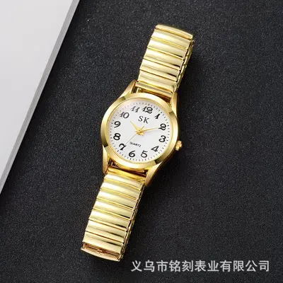 中老年人大表盘指针数字面男士手表女松紧弹力带石英情侣时尚对表 - 5