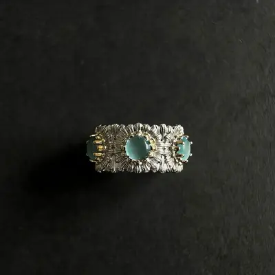 İtalyan tasarımı papatya çiçek yüzüğü, renkli taşlı, vintage tarzı kadın yüzüğü - 8
