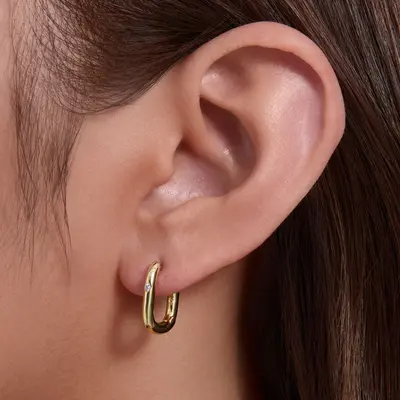 Silberne Ohrringe, ovale U-Form, mit Diamanten, minimalistisch - 5