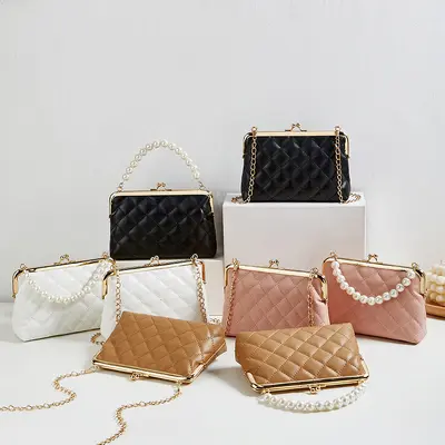 Embroidered Pearl Handbag with Diamond Quilting - 3
