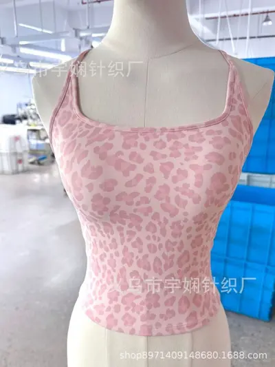 Damen Yoga-Sporttop im Leopardenmuster mit integriertem BH, Rosa