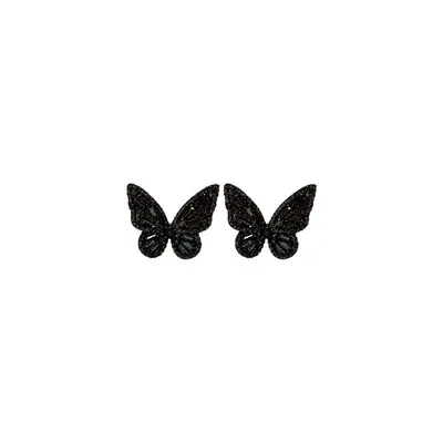 Silver heart butterfly earrings, black zircon, vintage - 6