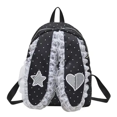 Indigo Smoke Mesh Bunny Ear Student Backpack Japanese Style Cute Girls School Bag High-Value Casual Versatile Travel Shoulder Backpack - 8