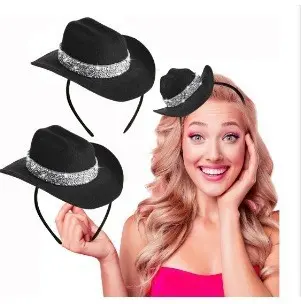 Pink feather mini cowboy hat headband for girls