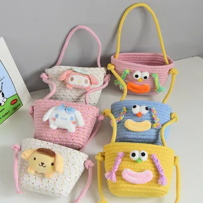 Cartoon Woven Wall-Mounted Three-Layer Hanging Storage Basket