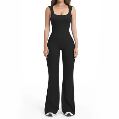 Backless Yoga Jumpsuit, Slight Flare Leg, One-Piece Slim Fit Fitness Bodysuit, Model 2546 - 7