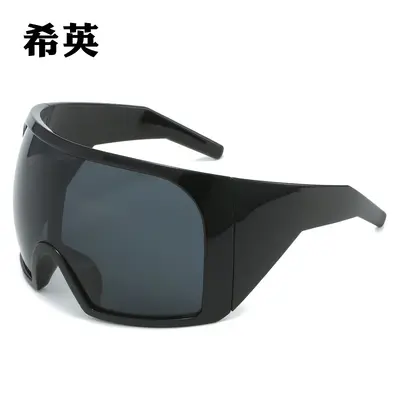 Large-Frame Wraparound Sunglasses for Women and Men, Futuristic One-Piece Shield - 4
