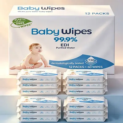 Lemiqi Baby Wet Wipes, Pure Water, Fragrance-Free, Large Pack