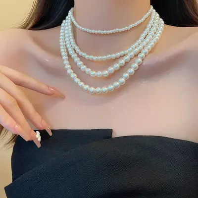 Retro French pearl necklace for women with beaded clavicle chain