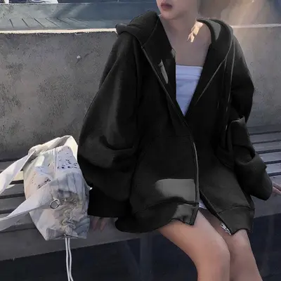 Gri kapüşonlu sweatshirt kadın yeni gevşek kadife gündelik spor ceket ilkbahar ve sonbahar uzun kollu fermuarlı hırka üst