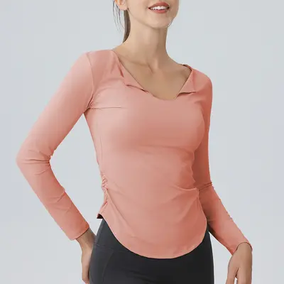 Women's Long-Sleeve V-Neck Yoga Top, High Stretch, Quick-Dry Fabric - 9