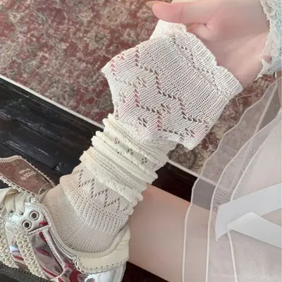 Thin Lace Women's Long Socks, Japanese Style Hollow Vintage Boot Socks
