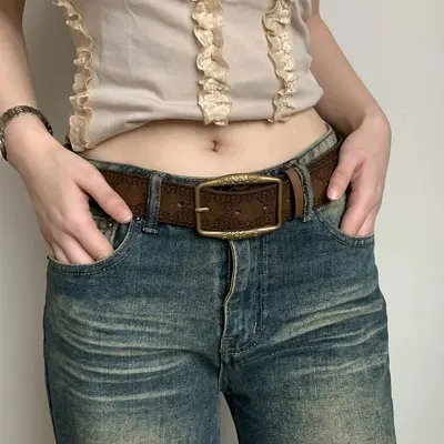 American-style leather belt for men and women Y2K 2025 new fashion young people hot girl skirt pairing high-end trendy vintage brown - 4