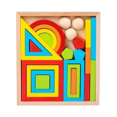 Wooden Box Geometric Rainbow Building Blocks Early Education Toy - 7