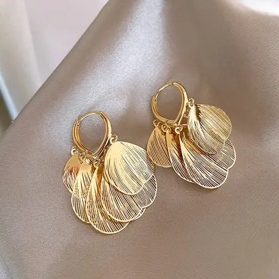 Gold hollow petal tassel ear cuffs for women