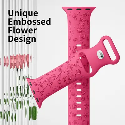 Embossed Silicone Strap for Apple Watch S9, 40/44mm and 45/41mm, Rose Color