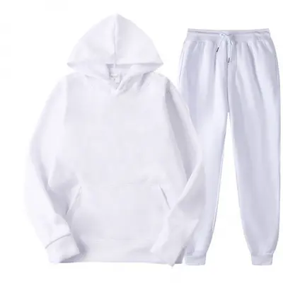 Men's spring autumn solid color hooded sweatshirt set, two-piece casual sports suit - 9
