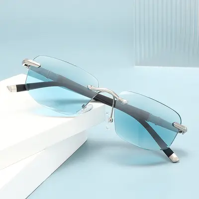 Crystal Frameless Cut-Edge Reading Glasses with Metal Frame for Women