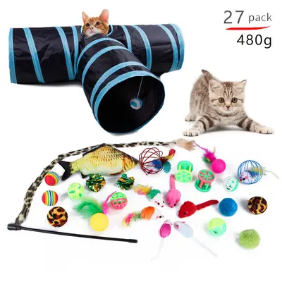 21 Parçalı Kedi Oyuncak Seti, Kedi Tüneli, Oltalı Oyuncak ve Peluş Fare - 10