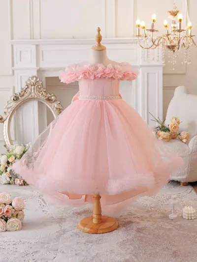 Mädchen-Prinzessinnenkleid mit Tüllrock und Blumenmuster, Geburtstagsparty
