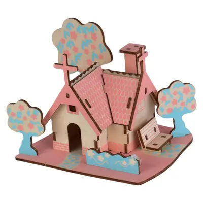 Ahşap 3D Stereo Puzzle Küçük Ev, Çocuklar için El Yapımı DIY Montaj - 12