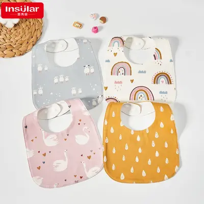 Baby waterproof bib U-shaped drool towel kids feeding bib infant pure cotton water-resistant saliva milk rice pocket