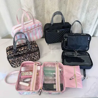 Women's small tote handbag with zipper, lightweight makeup bag for travel
