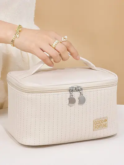 Cake-Style Open-Lid Makeup Bag in PU, Large Capacity