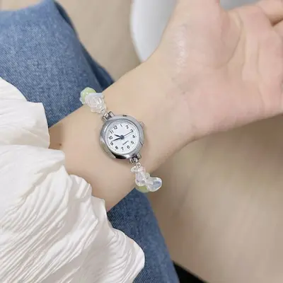 Crushed Gemstone Beaded Bracelet Watch for Women, Niche Fresh Instagram Style, Student Simple Quartz Watch, Adjustable Influencer New Style
