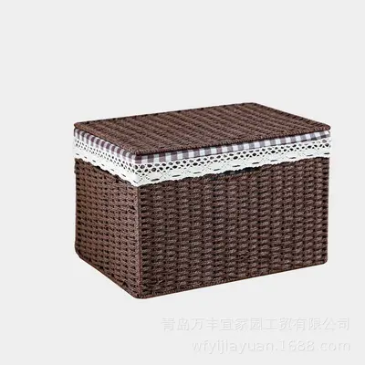 仿草带盖收纳箱杂物衣物零食收纳框收纳筐家用编织储物玩具收纳 - 8